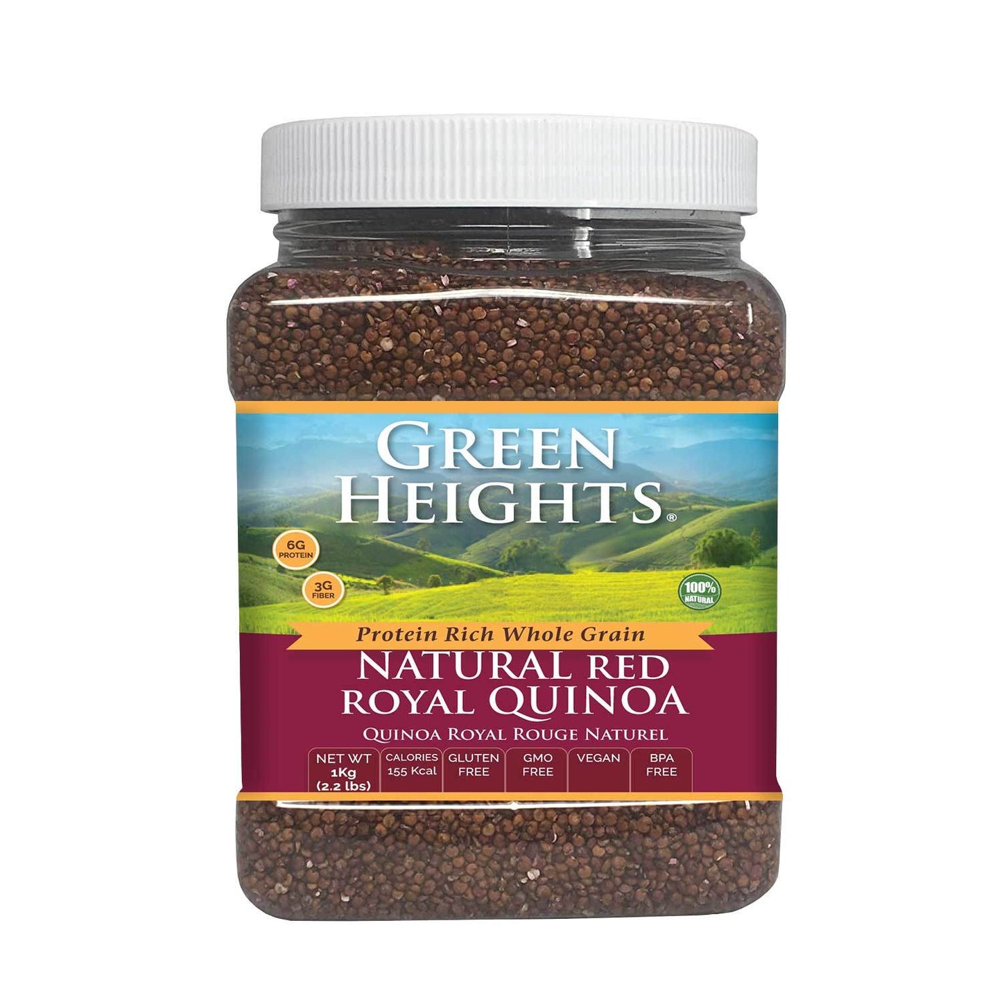 Natural Red Royal Quinoa - 24 Ounce / 680 Grams Jar (15+ Servings) - Proudly Made in America - Healthy Nourishing Essentials by Green Heights