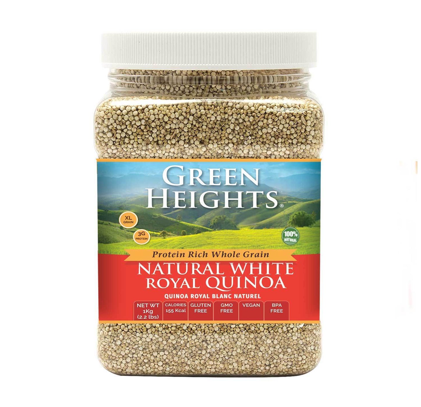 Natural White Royal Quinoa - 24 Ounce / 680 Grams Jar (15+ Servings) - Proudly Made in America - Healthy Nourishing Essentials by Green Heights