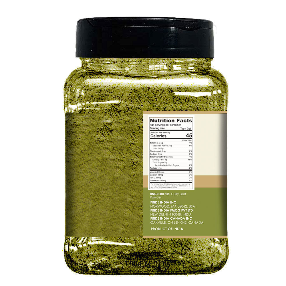 Pride Of India- Natural Curry Leaf Powder Ground - 7 oz (Half Pound) Resealable Pouch - Authentic Indian Spice Blend - Used in Soups, Stews, Chutneys and Rice etc. - Offers Best Value for Money