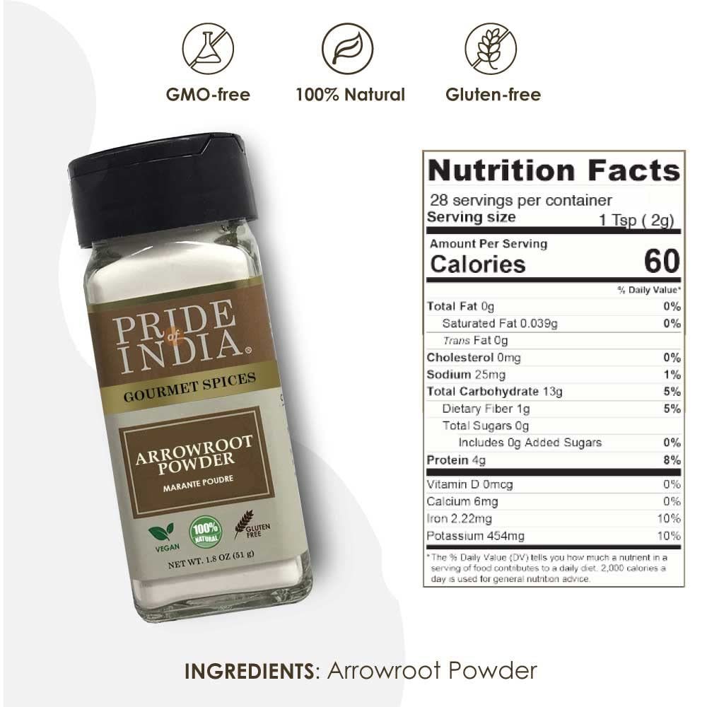 Pride of India – Natural Arrowroot Ground Powder – Gourmet Baking & Thickening Agent – Gluten & GMO Free – Good for Sauces, Fritters & Fries – Easy to Use