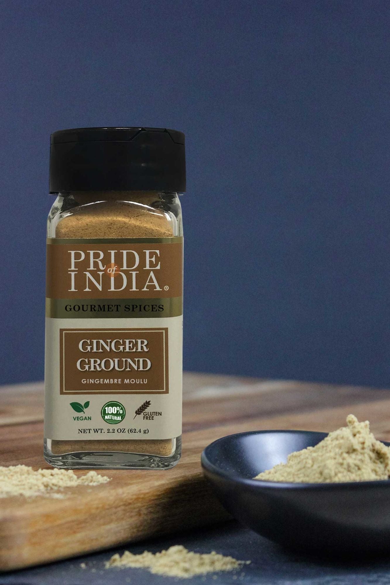 Pride of India – Ginger Fine Ground – Gourmet Spice – Blends Well – Good for Cooking/Baking/Tea & More – No Additives – Fresh Root Powder – Easy to Use – 2.2 oz. Small Dual Sifter Bottle