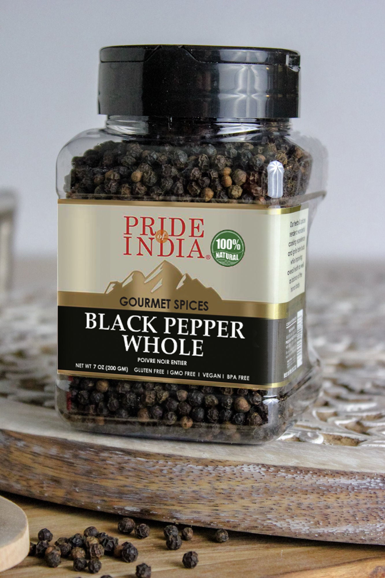 Pride of India – Black Peppercorn Whole – Gourmet & Culinary Spice – Full Bodied, Dried & Flavorful – Preservatives & Gluten Free – 8 oz. Medium Dual Sifter Jar