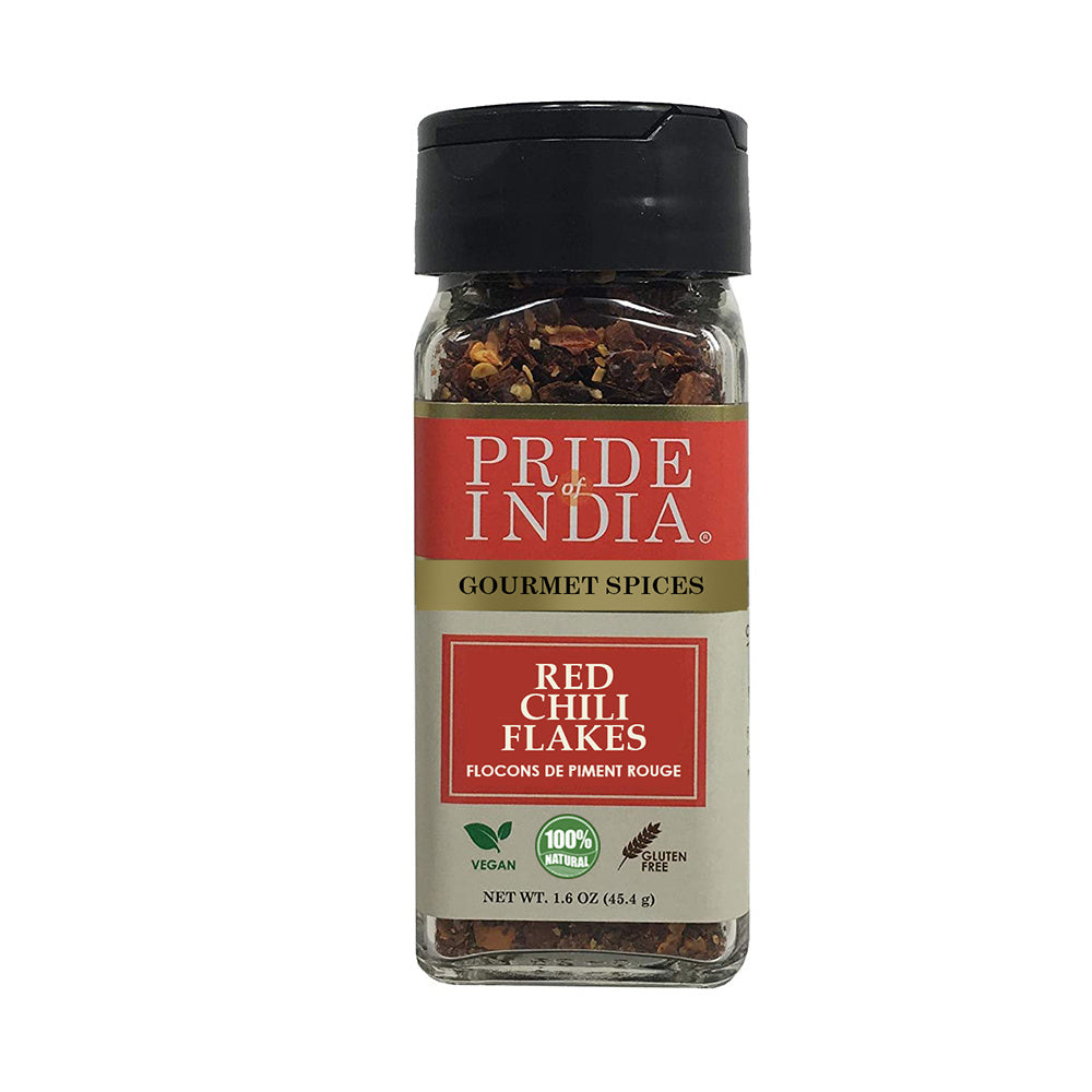 Pride of India – Red Chili Flakes – Gourmet Spice/ Culinary Must Have – Pleasant Heat/ Distinct Flavor & Aroma – Sprinkle onto Pizza/Pasta/Flatbread – Easy to Use – 1.6 oz. Small Dual Sifter Jar