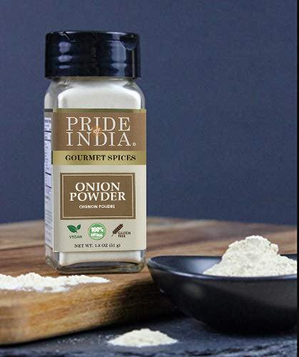 Pride of India – Onion Fine Ground – Gourmet Spice for Cooking – Pantry Essential – Adds Flavor to Sauces/Dips/Rubs/Marinades – Easy to Use – 3.1 oz. Small Dual Sifter Jar