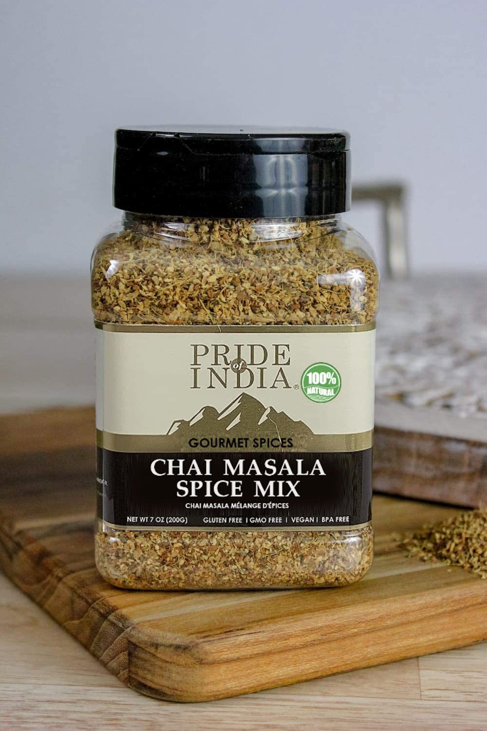 Pride of India – Chai Masala Mulling Spice Mix – Gourmet Spice Mix for Teas & Coffee – Caffeine Free – Authentic Mulling Spice Blend – Vegan & Gluten-Free - Easy to Store – 7oz. Medium Dual Sifter Jar