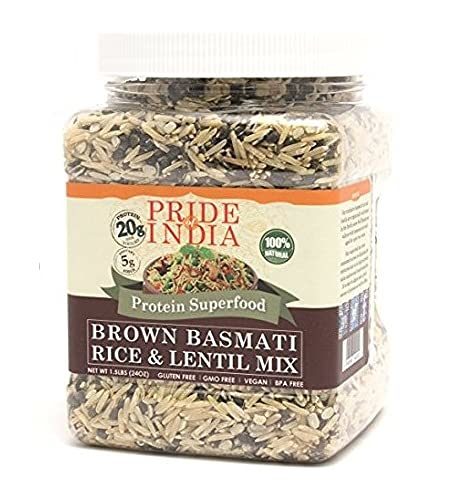 Pride Of India - Indian Brown Basmati Rice & Lentil Kitchari Mix - Protein Superfood, 3 Pound Jar