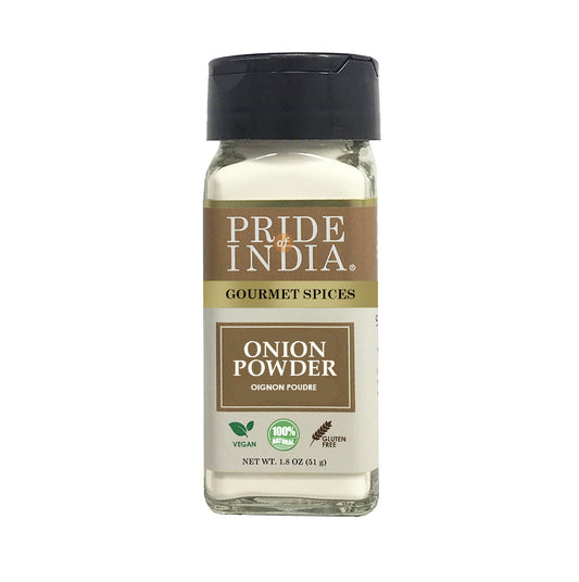 Pride of India – Onion Fine Ground – Gourmet Spice for Cooking – Pantry Essential – Adds Flavor to Sauces/Dips/Rubs/Marinades – Easy to Use – 3.1 oz. Small Dual Sifter Jar
