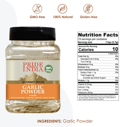 Pride of India – Garlic Fine Ground – Gourmet & Culinary Grade – Classic Seasoning to Pasta/Sauces/Dips/Bakes – Easy to Use – 3 Oz. Small Dual Sifter Bottle