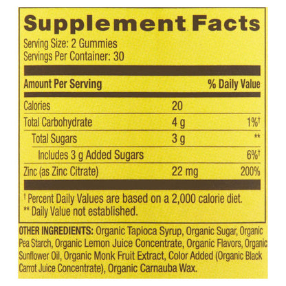 Spring Valley Zinc Organic Vegetarian Gummies;  22 mg;  60 Count