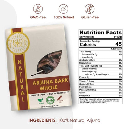 Pride Of India - Natural Arjuna Bark Whole, 3.53 oz(100 gram)