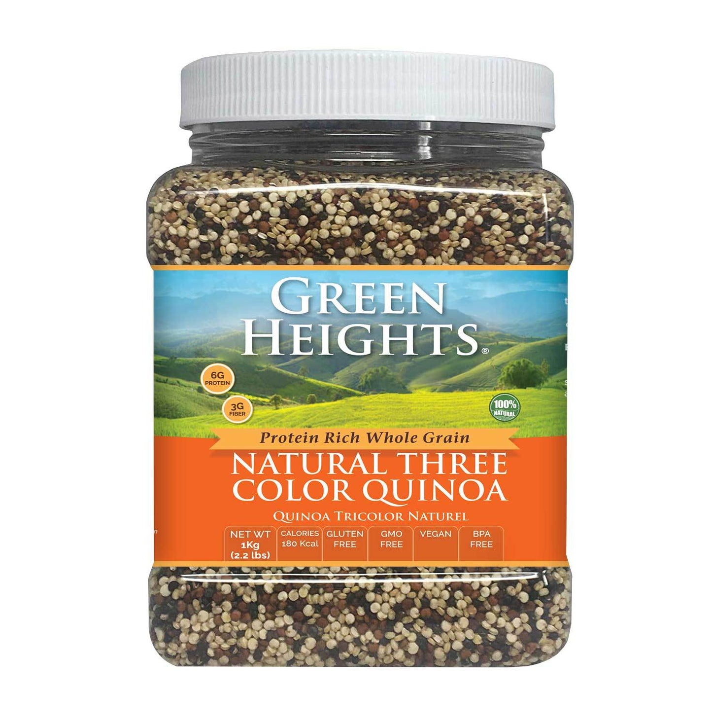 Natural Tricolor Quinoa - 24 Ounce / 680 Grams Jar (15+ Servings) - Proudly Made in America - Healthy Nourishing Essentials by Green Heights