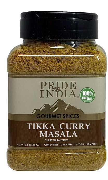 Pride of India – Tikka Curry Masala Seasoning Spice – Gourmet Curry Mix – Ideal for Vegetarian and Meat Dishes – Natural & GMO Free – Easy To Use - 8 oz. Medium Dual Sifter Jar