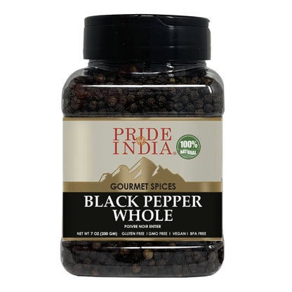 Pride of India – Black Peppercorn Whole – Gourmet & Culinary Spice – Full Bodied, Dried & Flavorful – Preservatives & Gluten Free – 8 oz. Medium Dual Sifter Jar