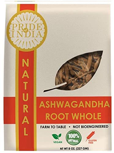 Pride of India- Natural Ashwagandha Root Whole- 8 oz (227 GM) Pack