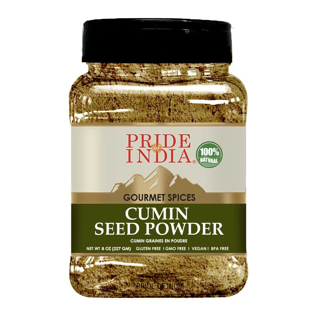 Pride of India – Cumin Seed Ground – Traditional Indian Spice – Seasoning spice for Curries/Lentils/Chicken/Meat – Easy to Store – 8oz. Medium Dual Sifter Bottle