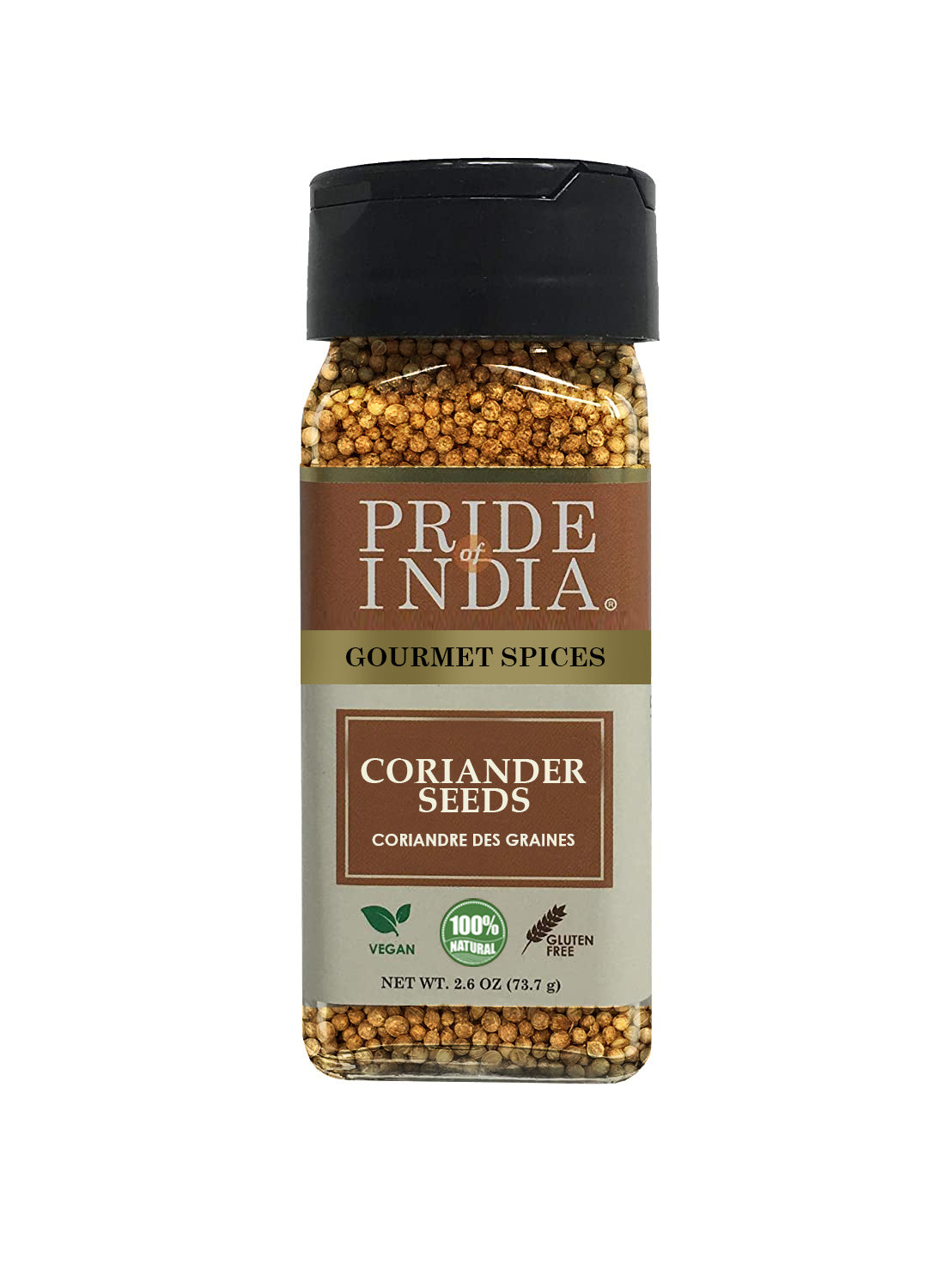 Pride of India – Coriander Seed Whole – Fresh & Gourmet Indian Whole Spice – Good for Curries/Meat/ Chicken – Easy to Use – 1.4 oz. Small Dual Sifter Bottle