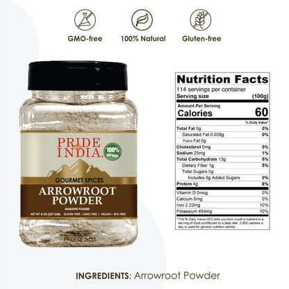 Pride of India – Natural Arrowroot Ground Powder – Gourmet Baking & Thickening Agent – Gluten & GMO Free – Good for Sauces, Fritters & Fries – Easy to Use