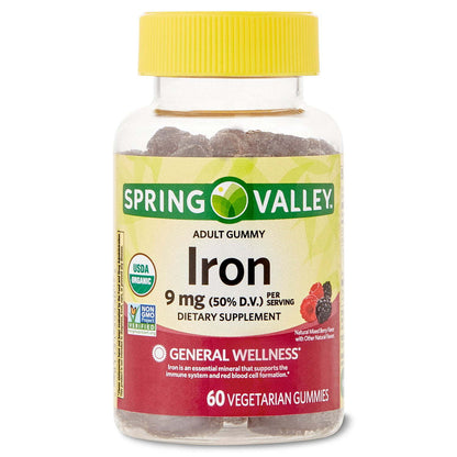 Spring Valley Iron Organic Vegetarian Gummies;  9 mg;  60 Count